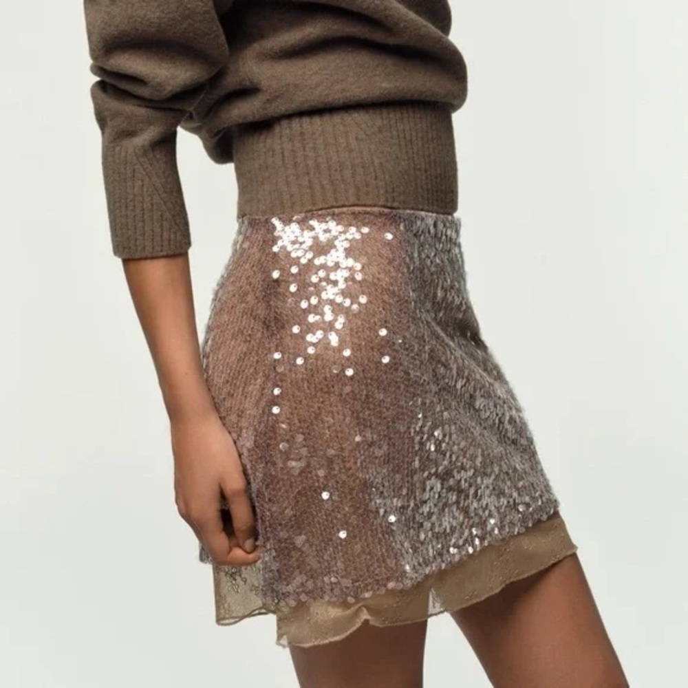 NWT Zara sequin knit lace mini skirt - Picture 4 of 7